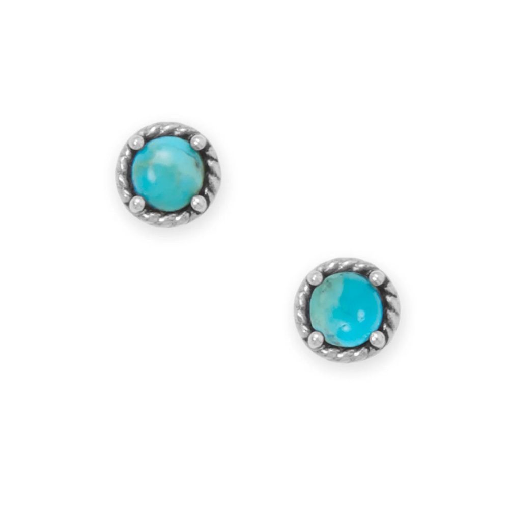 NWT Oxidized Rope Edge Turquoise Stud Earrings - 925 Sterling Silver